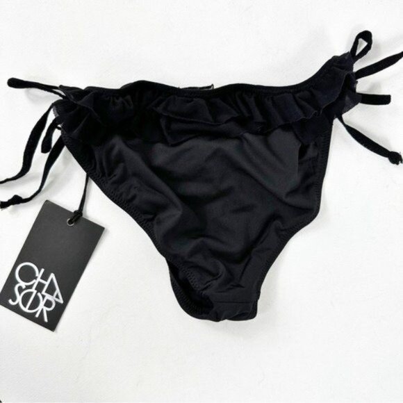 NEW Chaser Ruffle Tie Side Bikini Bottom Black Size M - Picture 4 of 9